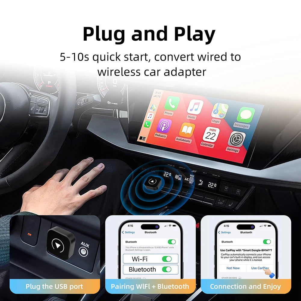 Adaptateur CarPlay sans fils  📲 Installation instantanée